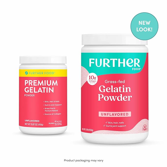 Further Food Premium Gelatin Powder – Unflavored, Grass-Fed & Pasture-Raised Beef Hide, Non-GMO, Sugar-Free, Keto & Paleo Friendly, 15.87 oz