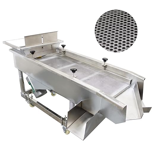 Linear Vibrating Sieve Electric Screen Shaker Stainless Steel Medium Linear Sifter Machine Double Layers Double Motors 220V 3mm Upper 1mm Lower Round Hole Mesh(JG50-150)