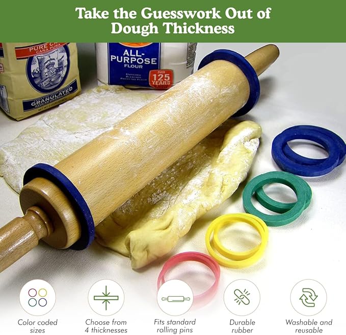 Regency Wraps Evendough Bands, Rolling Pin Rings for Rolling Dough to Precise Thickness for Pizza, Pies, Pastries, Pasta, Set of 4 sizes, Pack of 2