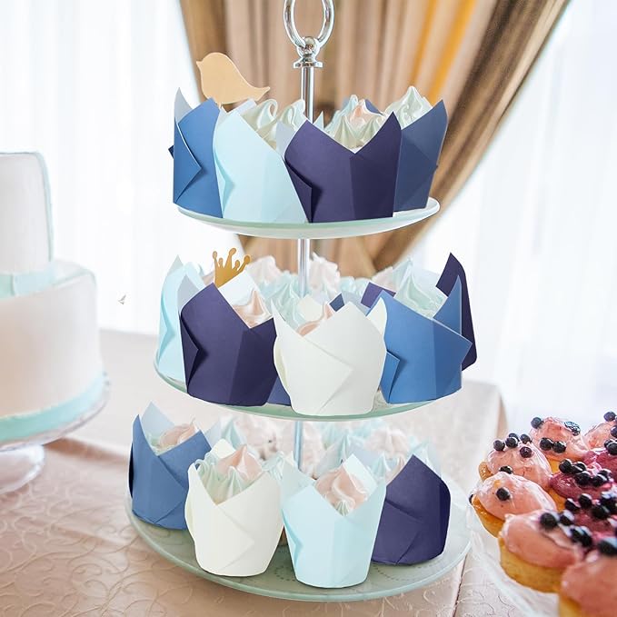 Havawish 500 pcs Tulip Cupcake Liners, Party CupCake Baking Liners Greaseproof Wrappers Muffin Liner Holders for Wedding Birthday Baby Shower Holiday Party Baking Cups (Gradient Blue,Standard Size)