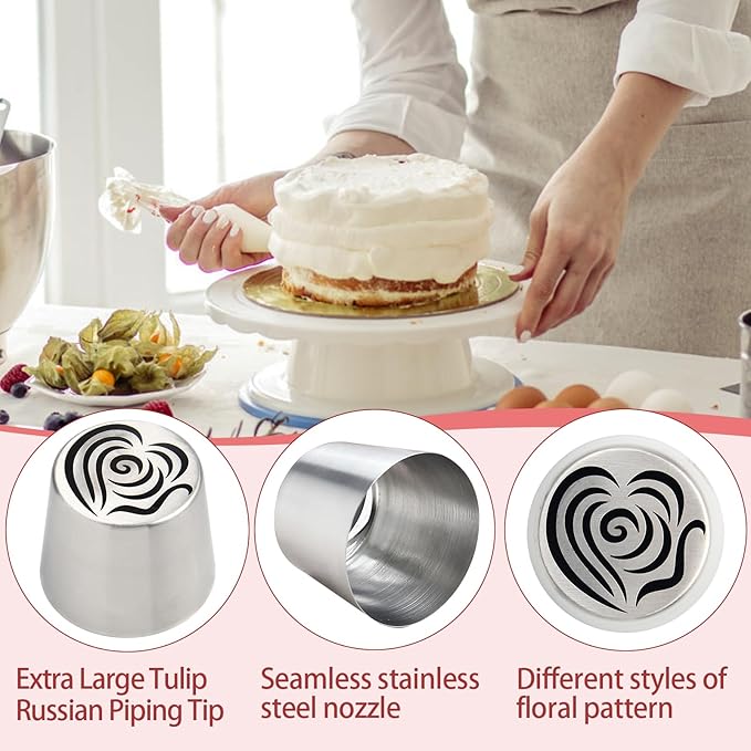 Extra Large Russian Piping Tips for Marshmallows Stainless Steel Flower Frosting Nozzles many styles Cake Decorating Baking tool for Buttercream, Cupcakes Cookies(SL87)