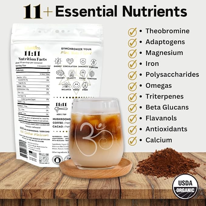 OhmYes Trio: Organic 11 Mushroom Coffee, Pure Cacao, & Mushroom Cacao