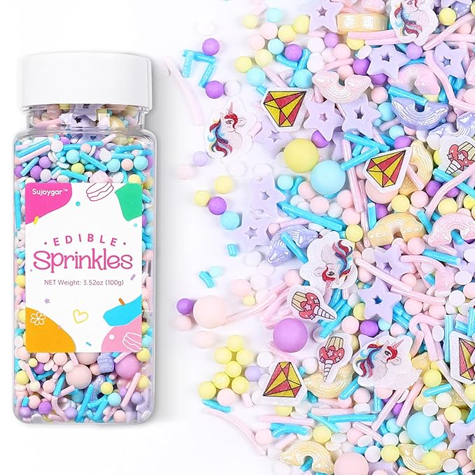 Unicorn Sprinkles Mix | Pink Blue Purple Rainbow | Sprinkles for Cake Decorating | Cupcake Toppers | Ice Cream | Cookie | Fancy Candy | 3.52oz