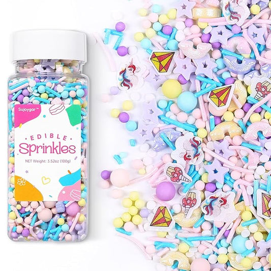 Unicorn Sprinkles Mix | Pink Blue Purple Rainbow | Sprinkles for Cake Decorating | Cupcake Toppers | Ice Cream | Cookie | Fancy Candy | 3.52oz