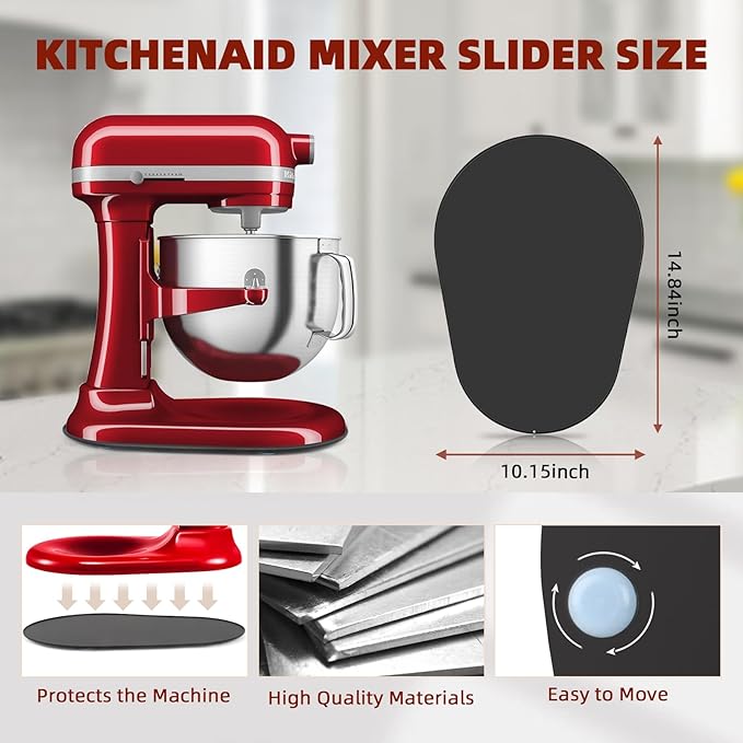 Mixer Slider Compatible with 5.5-8 QT Kitchen Aid Stand Mixers, Kitchen Countertop Storage Mover Sliding Caddy Mixer Slider Mat for Kitchen Aid Stand Mixer Accessories Attachment (Iron - Black)