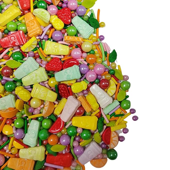Edible Summer Spring Fruit Sprinkles Candy Mix Size Baking Edible Cake Decorations Cupcake Toppers Cookie Decorating Kids Birthday Party Supplies 95g/3.35oz