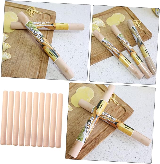 10pcs Rolling Pin Wooden Dough Roller French Cookies from France Wood Biscuits Dough- Smooth Roller Wood Dough Roller Baking Tool Clay Tools Pie Crust Cake Dumpling