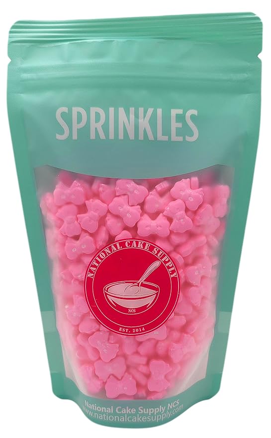 NCS Pink Bow Ribbon Edible Candy Sprinkles, 8 ounces