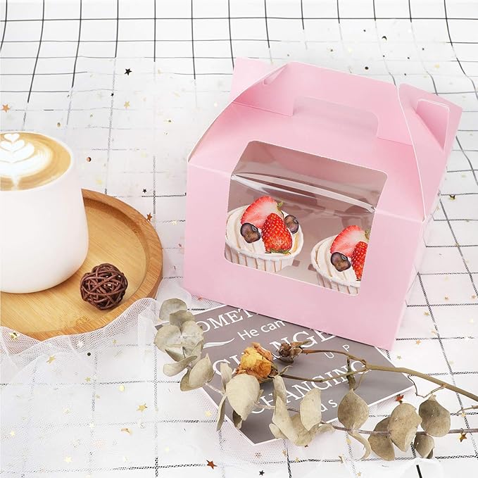 EUSOAR Cupcake Treats Gift Boxes, 5.9" x 5.9" x 4.3" 50Pcs Cupcake Carrier Boxes with insert and Display Window, Bakery Wrapping Party Favor Pastry Packing Take-Out Muffin Carry Boxes Container