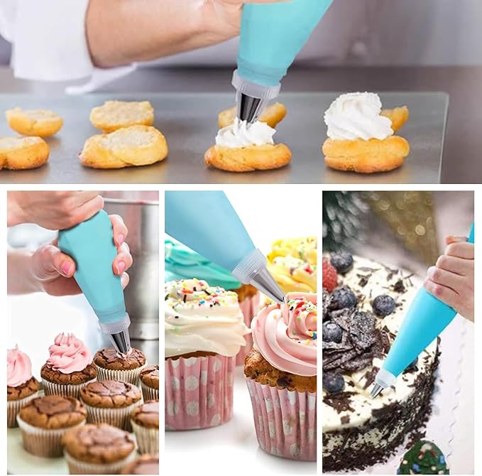 16 Pcs Piping Bags and Nozzles Set – Reusable Silicone Pastry Bags with Stainless Steel Icing Tips for Cake Decorating, Cookies & Cupcakes