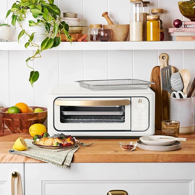Beautiful Infrared Air Fryer Toaster Oven Kit – Special Edition Multi‑Function Countertop Oven with 10 Presets, Fast Heating & Accessories by Drew Barrymore (White)