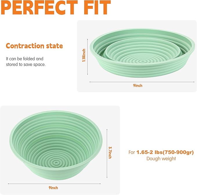 4Pcs Silicone Banneton Bread Proofing Baskets, 10" Round Foldable Non-Stick Dough Proofing Bowl Containers-BPA Free, Optimum Sourdough Bread Baking Supplies