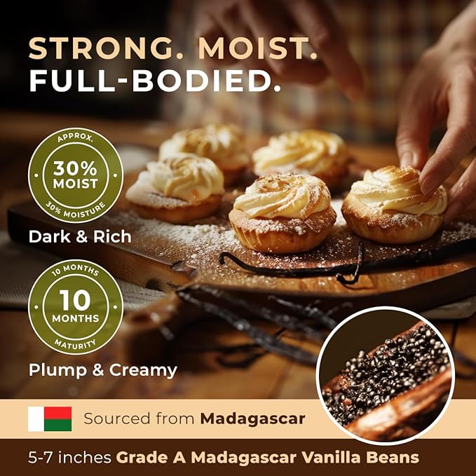 Gya Labs 10 Madagascar Vanilla Beans - Grade A 5-7 Inches Long, Caviar Rich & Flavorful Pods for Making Extract, Baking, Cooking, Paste & Coffee