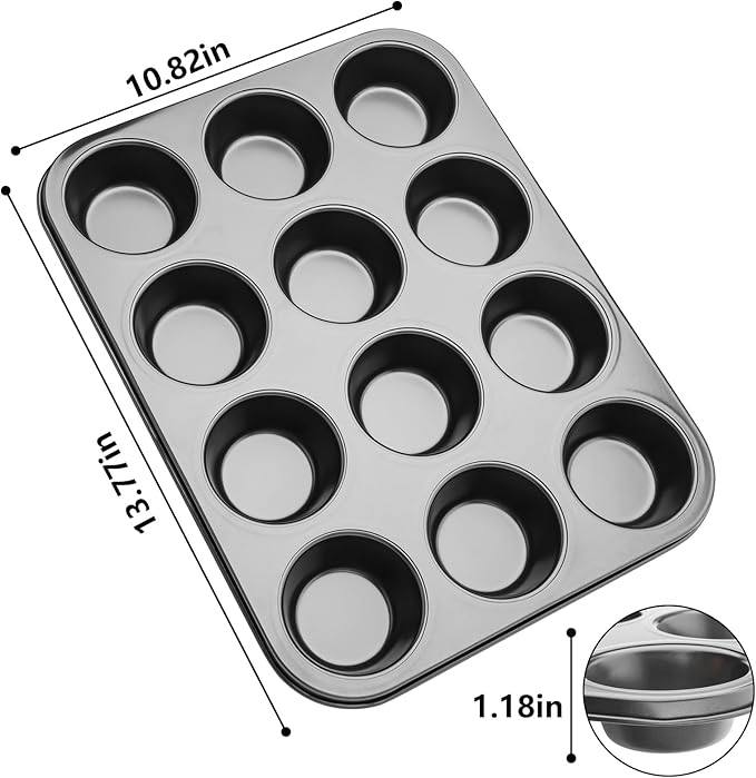 Muffin Pan 12 Cups Non-stick for Mini Cakes Tarts Biscuits Muffins Cupcakes Used by Stainless Steel (black)