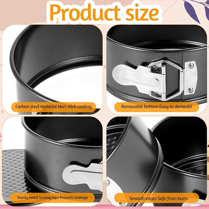4 PCS 6 Inch Black Springform Pan with Removable Bottom Carbon Steel Mini Cheesecake Pans Round Springform Cake Pan with Stainless Steel Spring Buckles for Baking Kitchens Restaurant