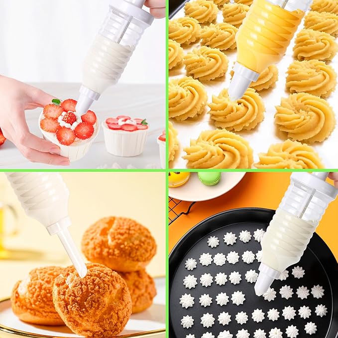 Suuker Cake Decorating Gun, Cupcake Icing Piping Kit, Cake Decorating Kit with 8 Piping Tips, Cupcake Injector/Decorating Icing Set, White
