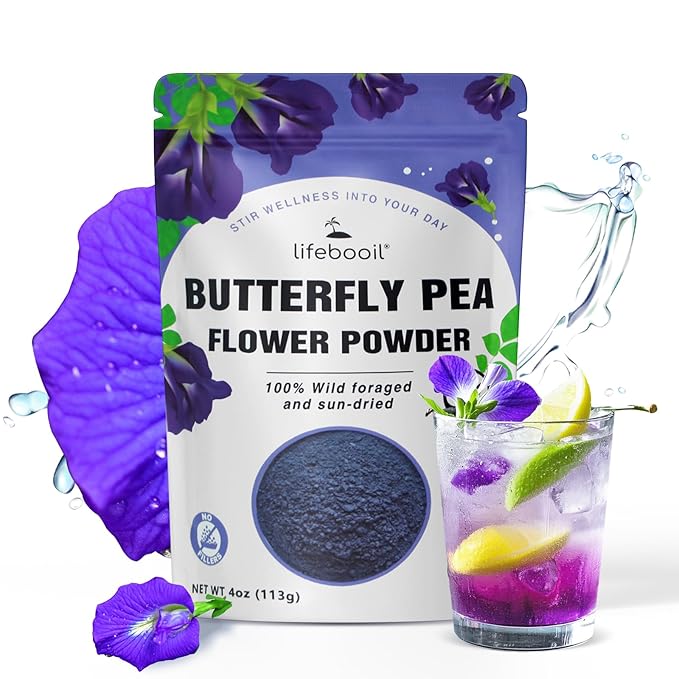 Butterfly Pea Flower Powder 4oz | Natural Blue Food Coloring for Drinks, Baking, Smoothies | Vegan, Non-GMO, Gluten-Free, No Additives