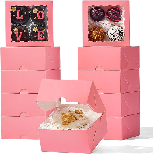 80 Pack 4x4x2 Pink Bakery Treat Boxes with Clear Window and Manual Closure