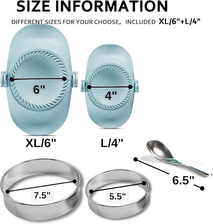 6 Inch Empanada Maker Press, Extra Large Dumpling Maker Set with Dough Cutter, Dumpling Mold Set for Pierogi, Pastelitos, Calzone, Turnovers, Chinese Dumpling-2Sizes Blue 6"+4"