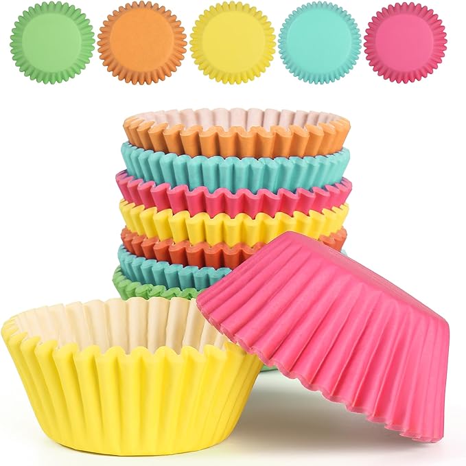 1000 Count White Paper Cupcake Liners, Standard Size 1.4 Inch, Unbleached Baking Cups for Muffins and Cupcakes (Rainbow, 1.4 Inch)