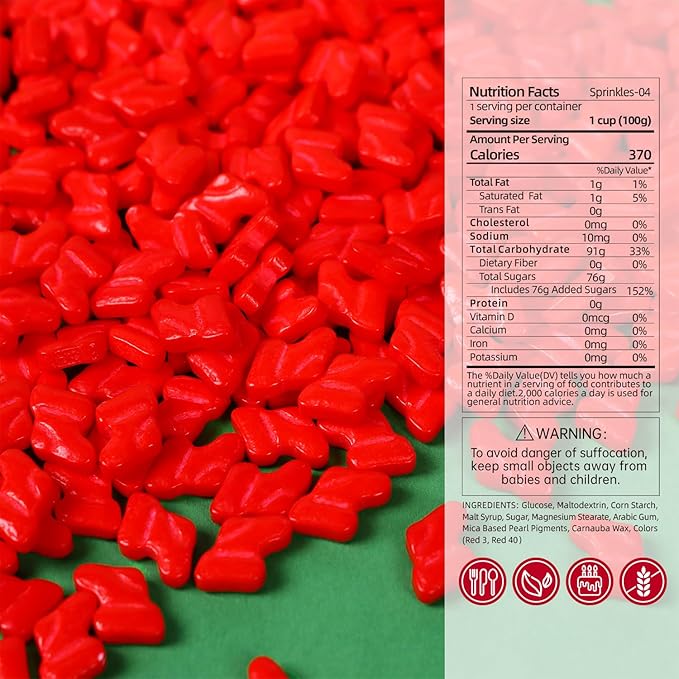 Christmas Red Socks Sprinkles for Cake Decorating, Red Sprinkles Perfect for Cupcake Toppers Wedding Party Valentines Halloween Christmas Supplies 3.52 Ounce