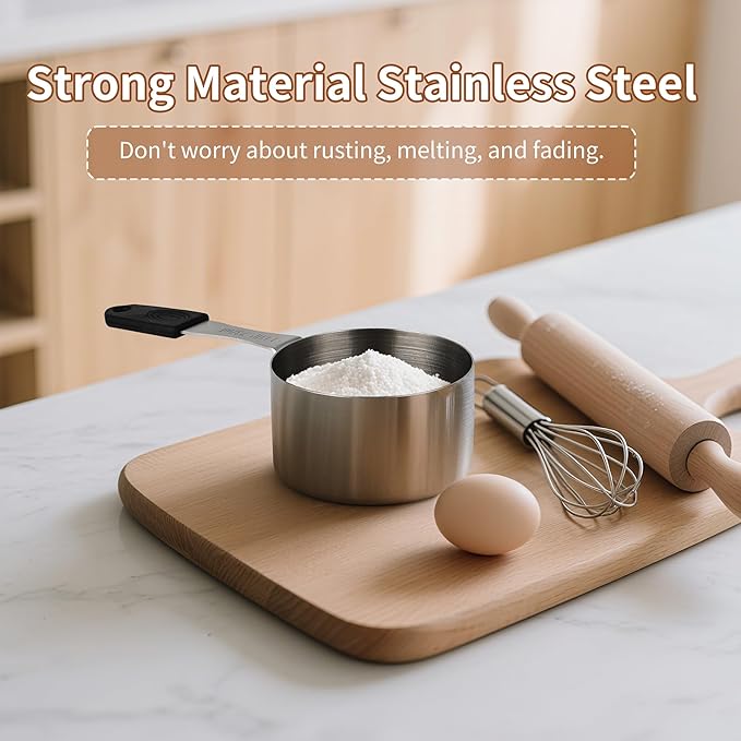 Magnetic Measuring Cups, 1 Cup Stainless Steel Measuring Cup, Dog Food Scoop for Wet & Dry Ingredients， Long Handle, Dishwasher Safe