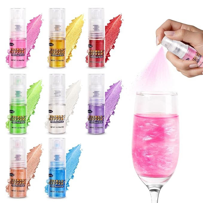 Pink Edible Glitter Spray 5g, Shimmer Edible Glitter for Cocktails, Food Grade Luster Dust for Beverages & Cake Decorating, Drinks, Baking, Chocolate