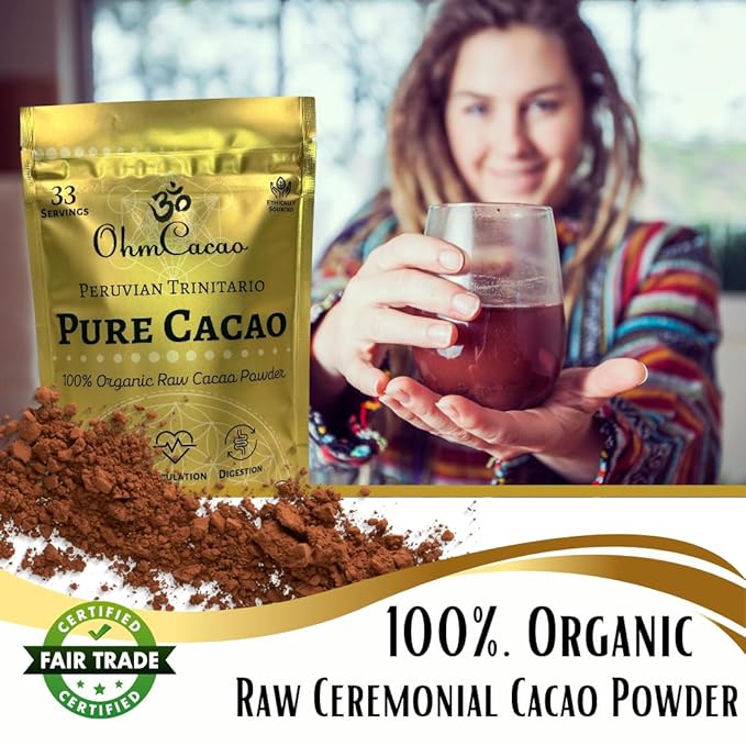 OhmCacao Duo: Organic Pure Cacao Powder & Organic Mushroom Cacao Powder