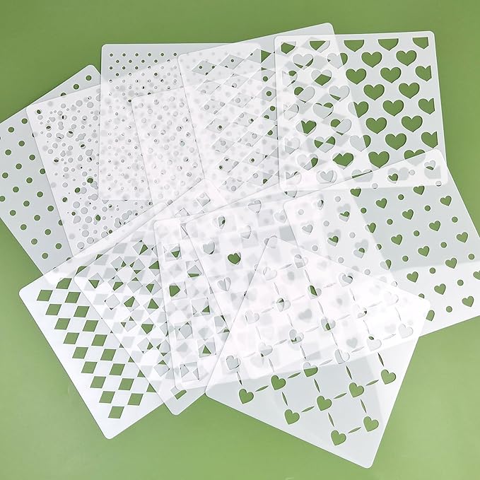 12 Pcs Mixed Media Stencils, Polka Dot Checkered Heart Stencils, Assorted Sizes Repeating Patterns for Painting on Wood Furniture Pillows Wall Scrapbook Card Making DIY Craft 6"x6"