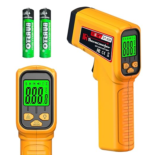 FKM Infrared Thermometer Gun Non-Contact Laser Temperature Gun,-58°F~986°F,AdjustableEmissivity,Digital IR Thermometer Gun for Cooking,Griddle,Pizza Oven,BBQ,HVAC,Automotive,Industrial,Not for Human