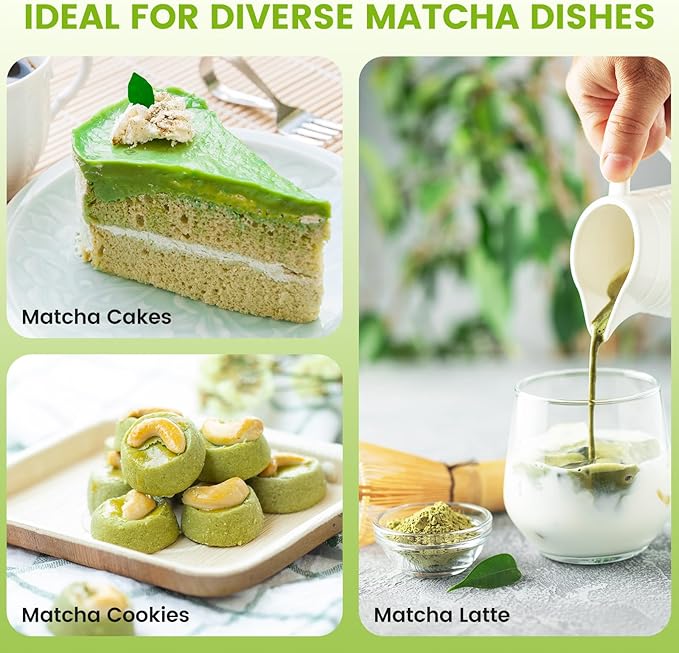 COANTO Matcha Whisk Set - Includes Sifter Bamboo Whisk (Chasen), Tea Spoon, Spoon Holder, Scoop and Whisk Holder, 6pcs (No Bowl Included)