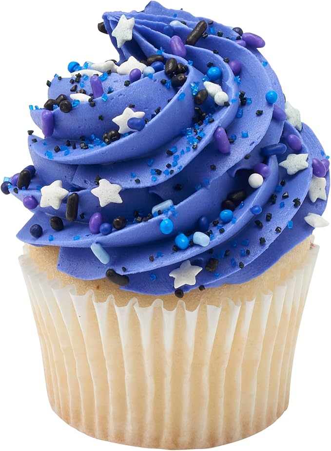 DecoPac Cosmic Skies Fusion Mix Sprinkles, 26oz, Blue, White Shaped Candy Sprinkles in Handheld Container, Edible Decorations For Celebration Cakes, Cupcakes, Cookies and Donuts