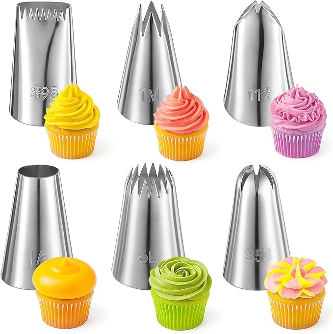 6 Pcs Large Piping Tips Set,Stainless Steel Cake Decorating Tips Frosting Tip Icing Tip for Cake Decorating,Pastry,Cupcakes,Cookie