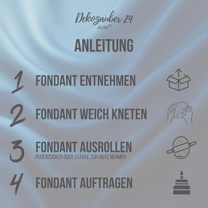 Dekozauber24 Blue Fondant Icing Multipack, 5 Colors, 3.5oz (100g) rolling fondant per color, for decorating cakes and cupcakes in white, light and dark blue, cream and black