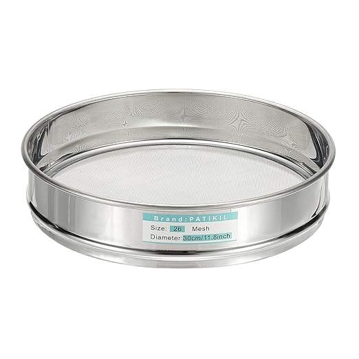PATIKIL 26 Mesh(0.7mm) Lab Sieve, 11.8"(30cm) Diameter Sifting Screen 304 Stainless Steel Wire Cloth Fine Mesh Sieve for Industrial Laboratory Home Soil Sifter Dry Sift Screens Hash