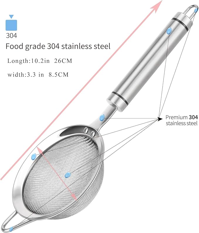 Flour Sifter Stainless Steel Round Sifter for Baking Cake Bread Colanders and Food Strainers