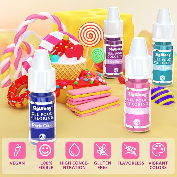 Gel Food Coloring Set - 21 Colors Tasteless Gel Based Food Color Dye, Vibrant Edible Icing Color for Cake Cookie Decorating, Christmas Baking, Fondant, Frosting, Easter Eggs, with Gloves (6g/Bottle) - Vegan
