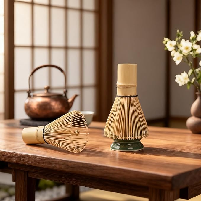 Matcha Whisk Set, Complete 8 Pcs Matcha Kit for Japanese Tea Ceremony, Ceramic Bowl with Spout, Bamboo Whisk, Spoon, Scoop, Sifter, Christmas Gift for Beginners and Matcha Lovers(Green)