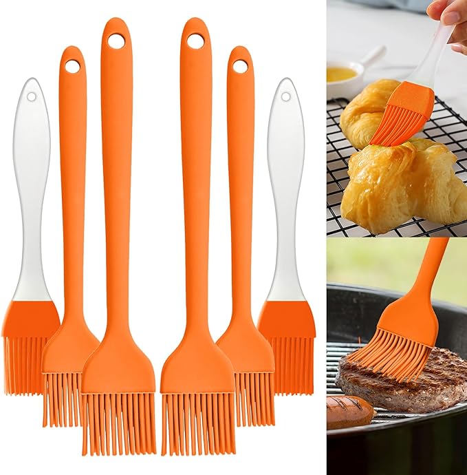 6 pieces basting brush for grilling,pastry brush,bbq basting brush,basting brush,rubber brush for cooking,basting brush for cooking,silicone bbq brush,barbecue sauce brush (orange)