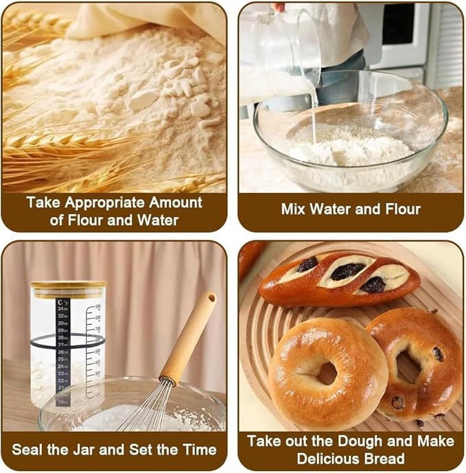 Pro Sourdough Bread Starter Kit - 34 oz sourdough jar with 5 unique features for the perfect sour dough bread & sourdough starter kit - baking supplies