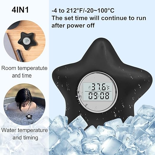 Star 4 in 1 Ice Bath Thermometer with Timer, Cold Plunge Tub Timer, Floating Cold Plunge Thermometer, Ice Bath Challenge