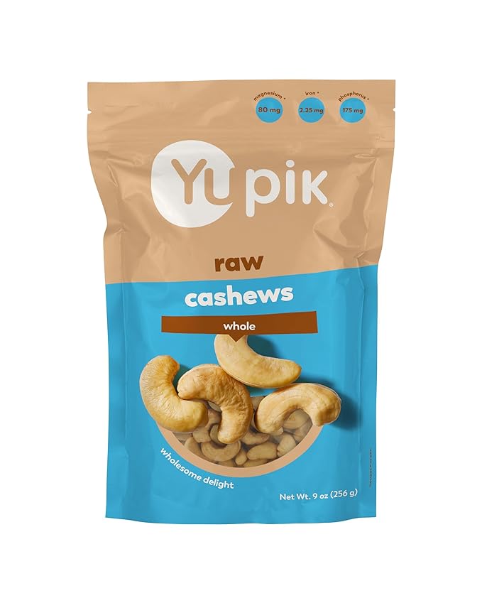 Yupik Raw Whole Cashews, 9 Oz, Gluten-Free, Kosher, Raw Nuts, Unsalted, Unroasted, Oil-Free, Nutritious & Healthy Snacks