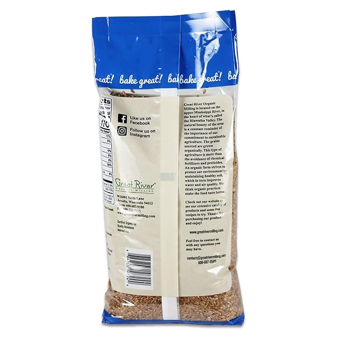 Great River Organic Milling Organic Golden Flaxseed | Whole Flax Seeds for Baking, Blending, Smoothies & Vegan Recipes | Non-GMO, USDA Organic, Kosher, Gluten-Free | 24 Ounce (Pack of 4)
