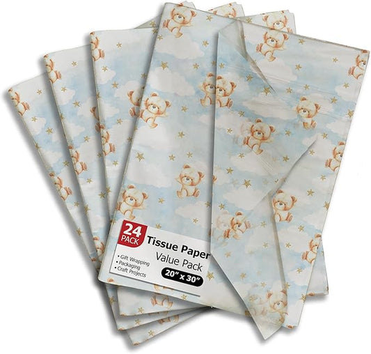 Teddy Bears Printed Tissue Paper for Gift Bags or Boxes and Wrapping - Baby Shower Bulk Decorative Art Tissue Paper for Packaging and Gifting | 24 Sheets 20" x 30"