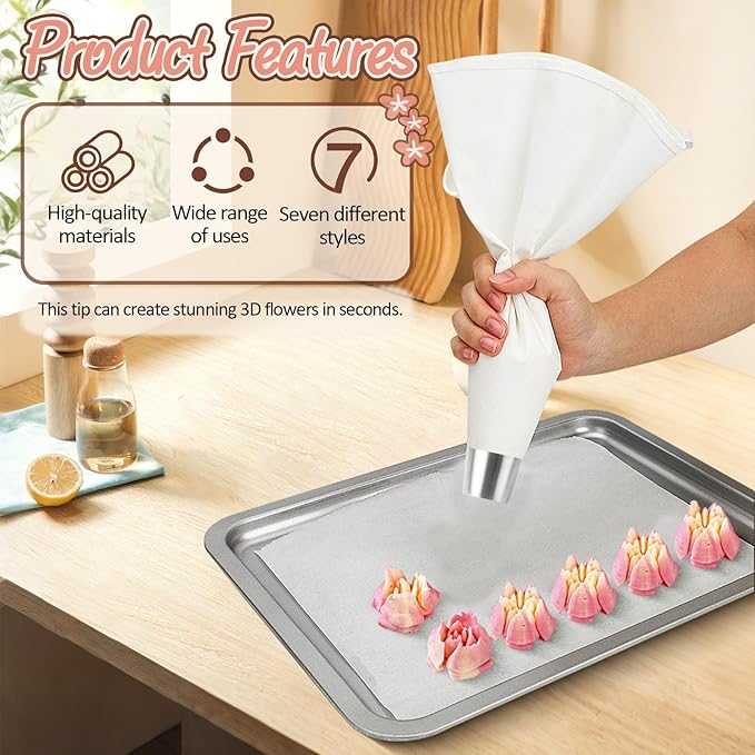 7 Pieces Extra Large Russian Piping Tips, Stainless Steel Icing Frosting Flower Piping Tips, Floral Cake Decorating Nozzle for Cookie Pastry Frosting Cream Baking Cupcake
