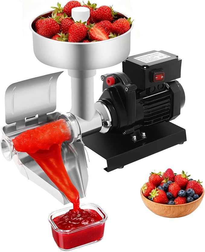 450W Electric Strainer, Stainless Steel Mill Machine with Funnel and Trough, 198.42-352.74lbs/H Tomato Press and Sauce Maker Food Mill for Sauce Silver+Black 110V