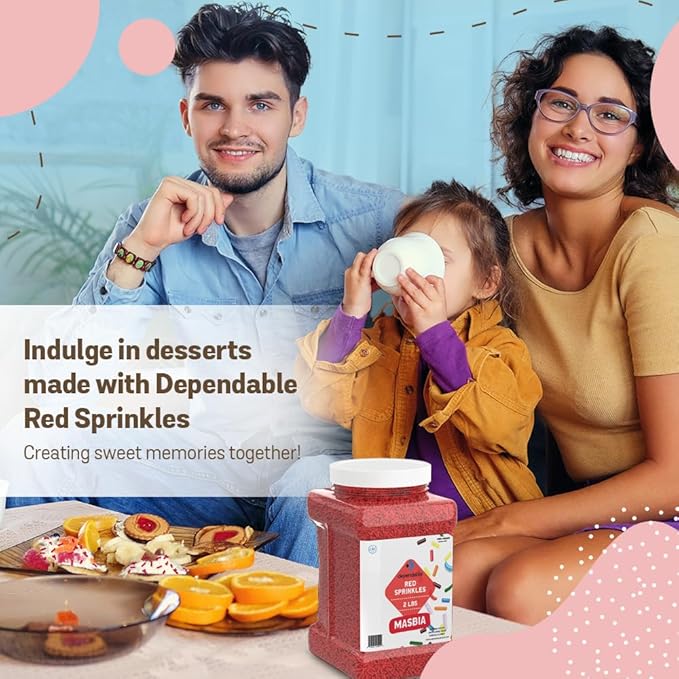 Dependable Food Red Sprinkles - 2 Lb. Bulk Container - Gluten-Free, Kosher, Red Jimmies for Cake Decorating, Cupcakes & More - Resealable Jar