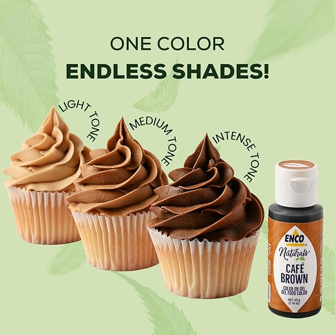ENCO Naturals Food Coloring Gel Brown 1.41 oz- No artifitial dyes - Vibrant colors for Icing, Buttercream, Fondant - Vegan & Kosher