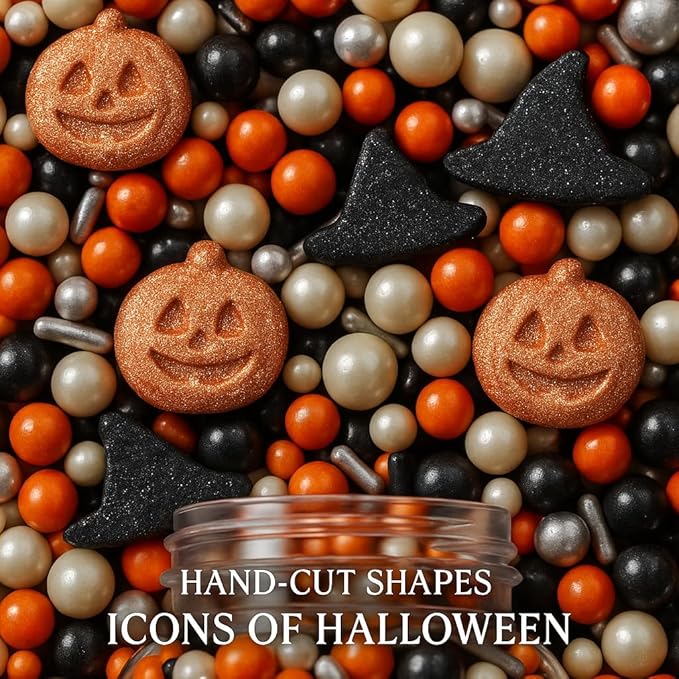 Confect Halloween Edible Sprinkles Bottle | Spooky Cake Decorations for Halloween Cupcakes, Cookies, Treats | Festive Sprinkle Mix for Baking – Witch, Ghost, Pumpkin Shapes – 4.2 Oz (HLWNBOX-BT-11)