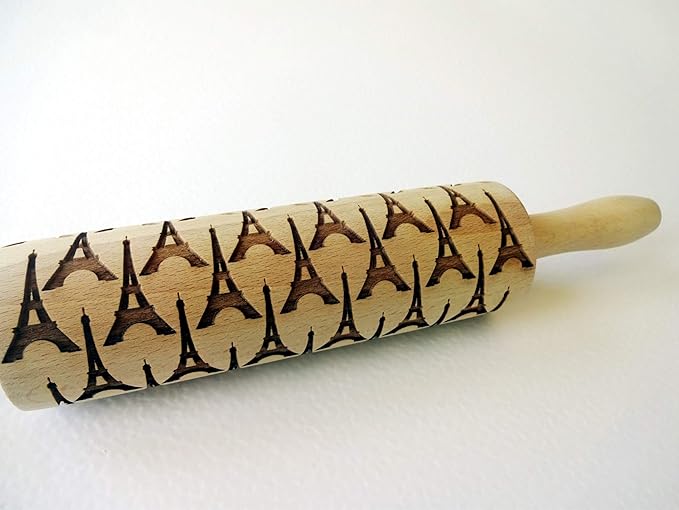 Embossing Rolling Pin EIFFEL TOWER. Laser Engraved Rolling Pin with EIFFEL TOWER - Gift for friend by Algis Crafts